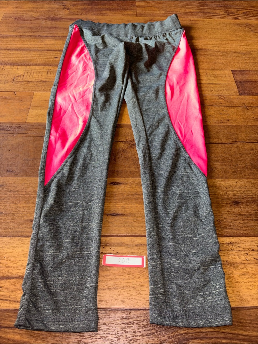 Take A Walk Womens Heather Gray Pink Blocked Capris Athletic Leggings Size Small